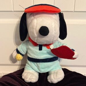 Peanuts Snoopy Plush Dog Toy in Light Blue Outfit with Red Accents